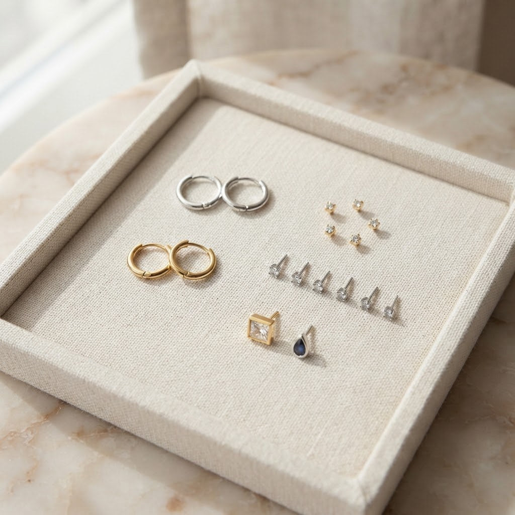 Piercing jewelry – helix hoops and tragus studs